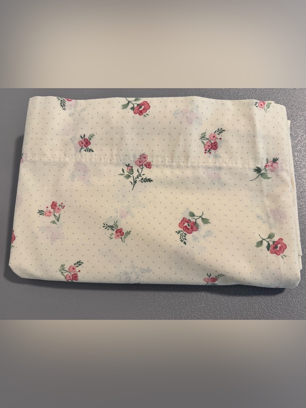 VTG JCPenney Pink Cream Polka Dot Floral Cotton Sheets Twin